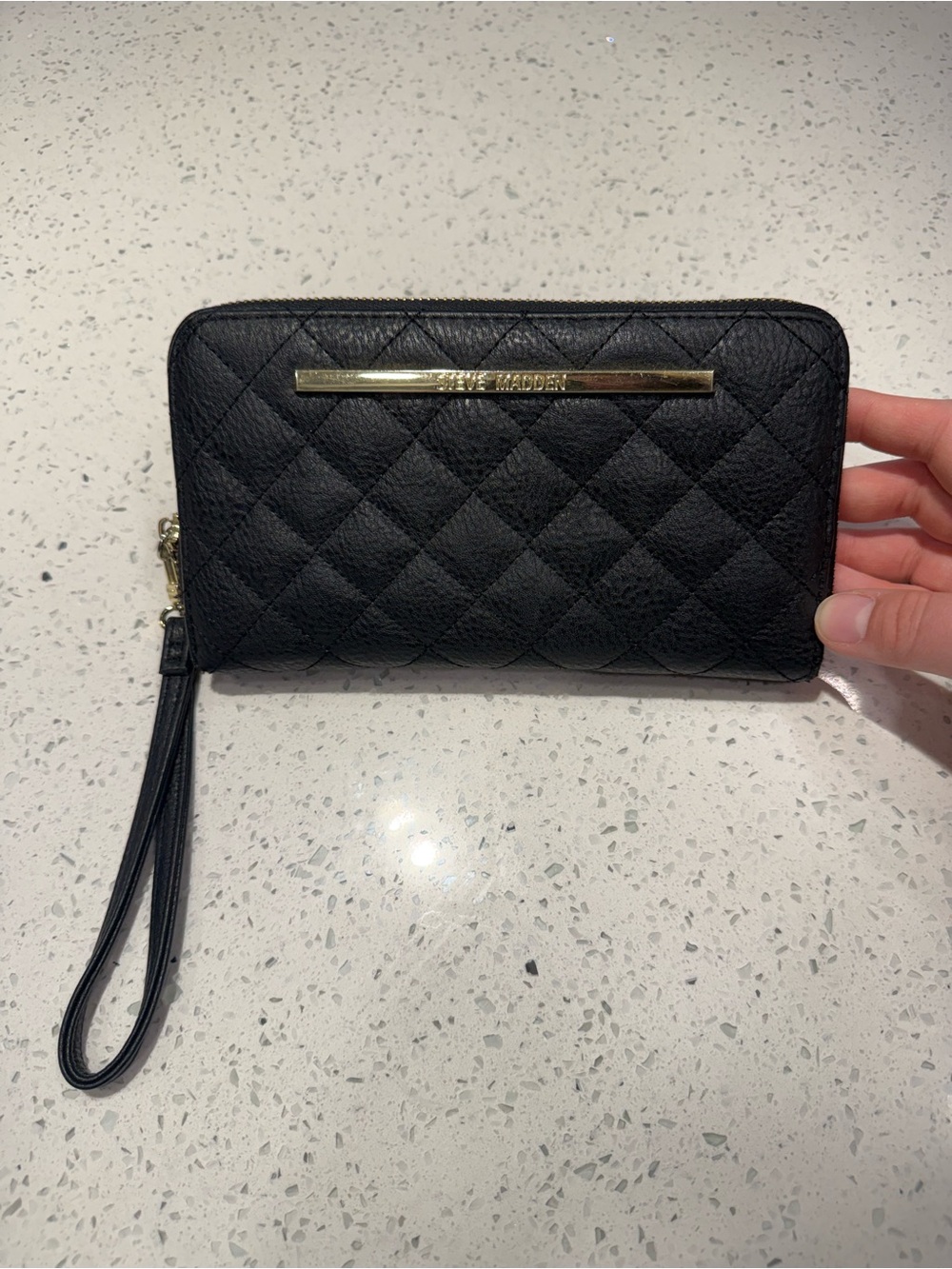 Steve Madden Black Quilted Zip-Around Wristlet
